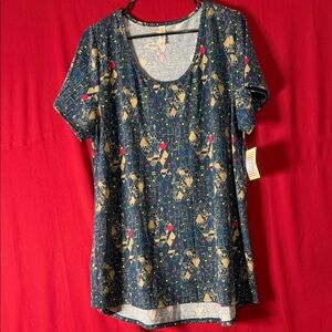 LuLaRoe Blue and Multicolor Geometric Short Sleeve Top